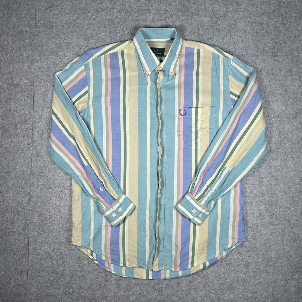 Vintage Fred Perry Button Down Shirt Mens M 39/40 Pastel Multicolor Stripe 90s